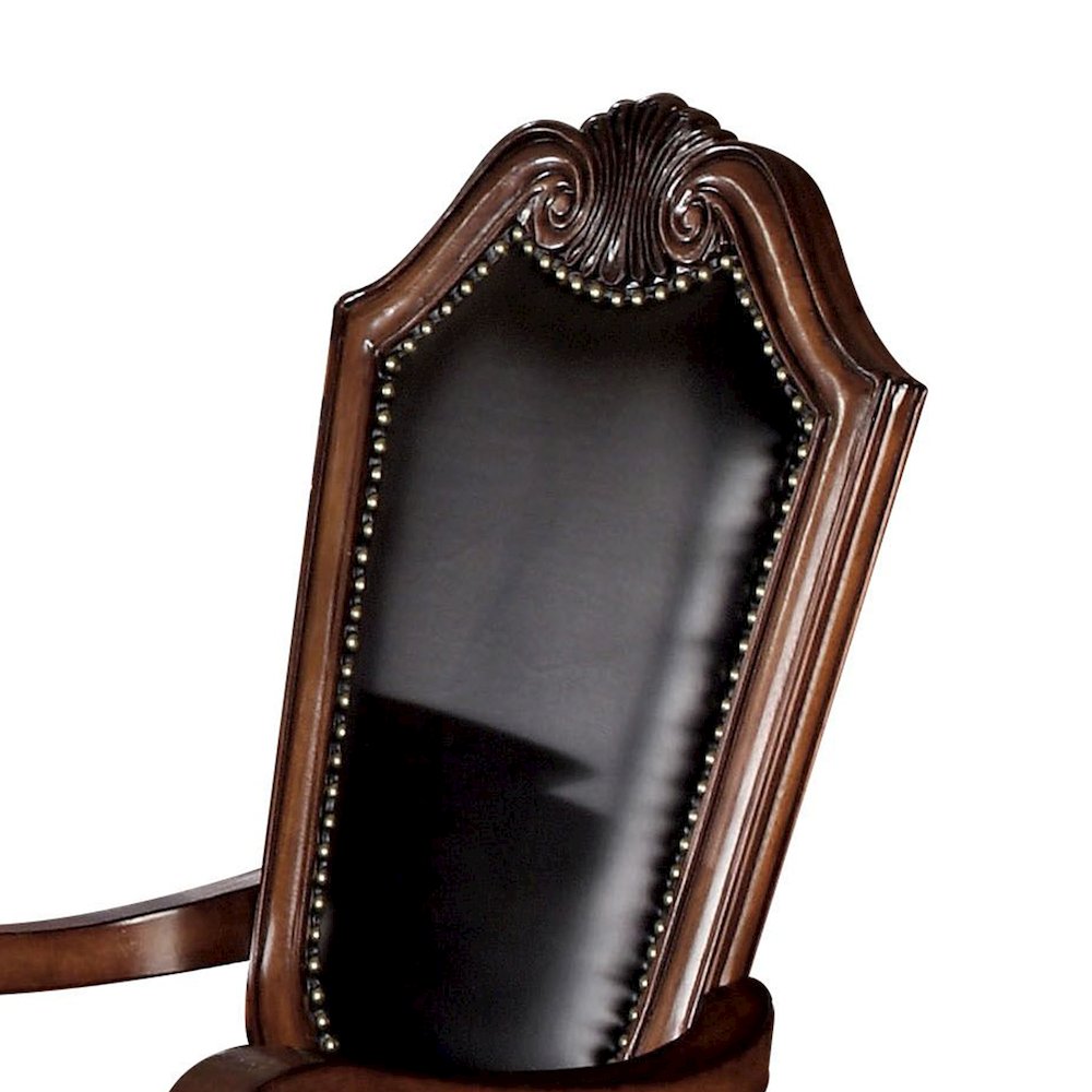 Set of 2 Black PU Upholstered Dining Armchairs in Cherry Finish. Picture 4