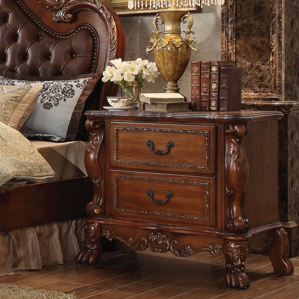 Wooden Nightstand with 2 Drawers In Cherry Oak. Picture 2