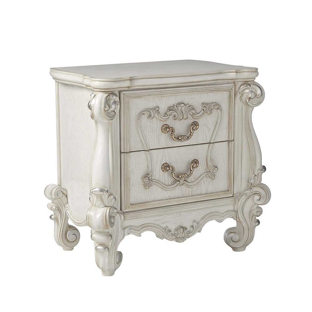Wooden Nightstand with 2 Drawers in Bone White. Picture 1