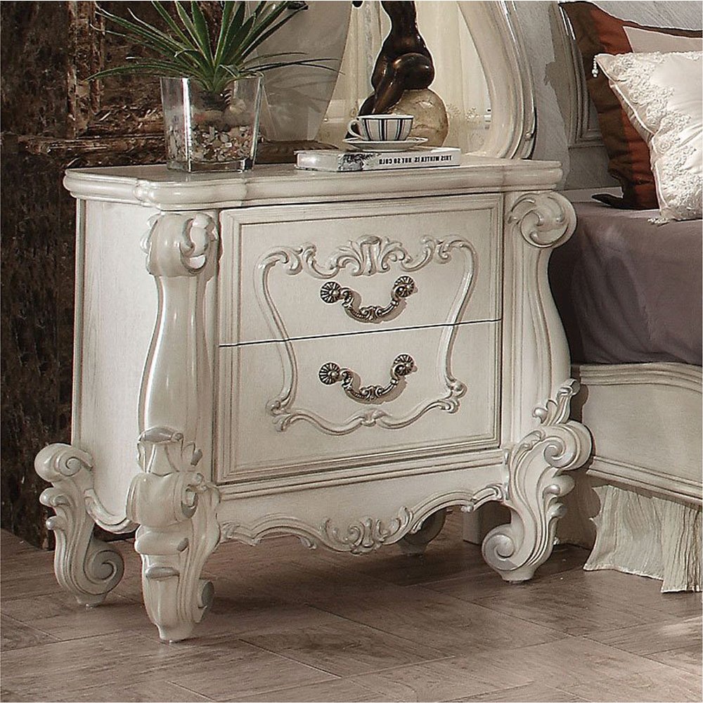 Wooden Nightstand with 2 Drawers in Bone White. Picture 2