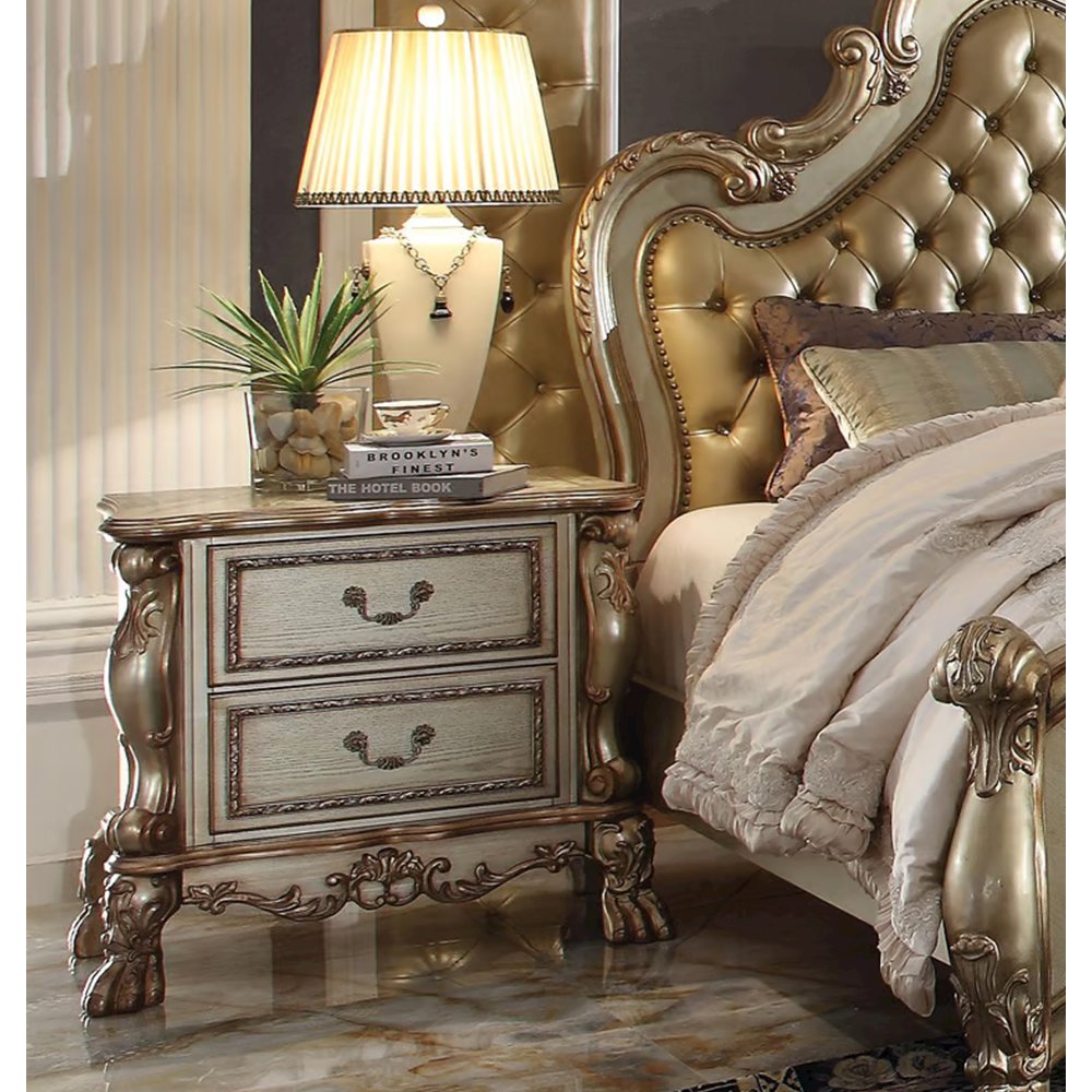 Wooden 2-Drawer Nightstand in Gold Patina Finish. Picture 2
