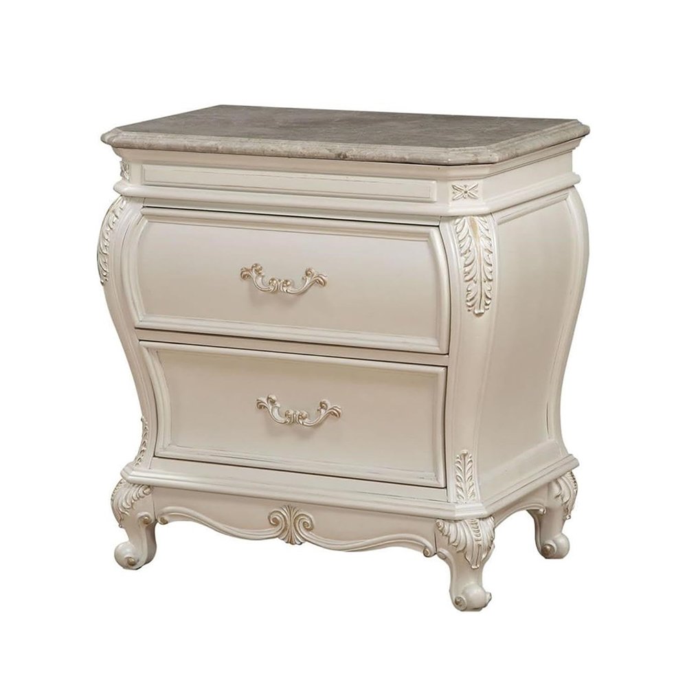 2-drawer Nightstand with Granite Top in Pearl White. Picture 1