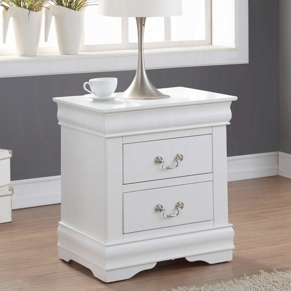 2 Drawers Nightstand in White Finish. Picture 2