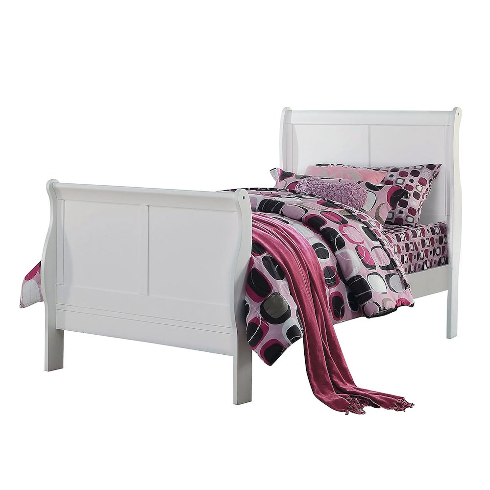 Wooden Twin Sleigh Bed in White. Picture 1
