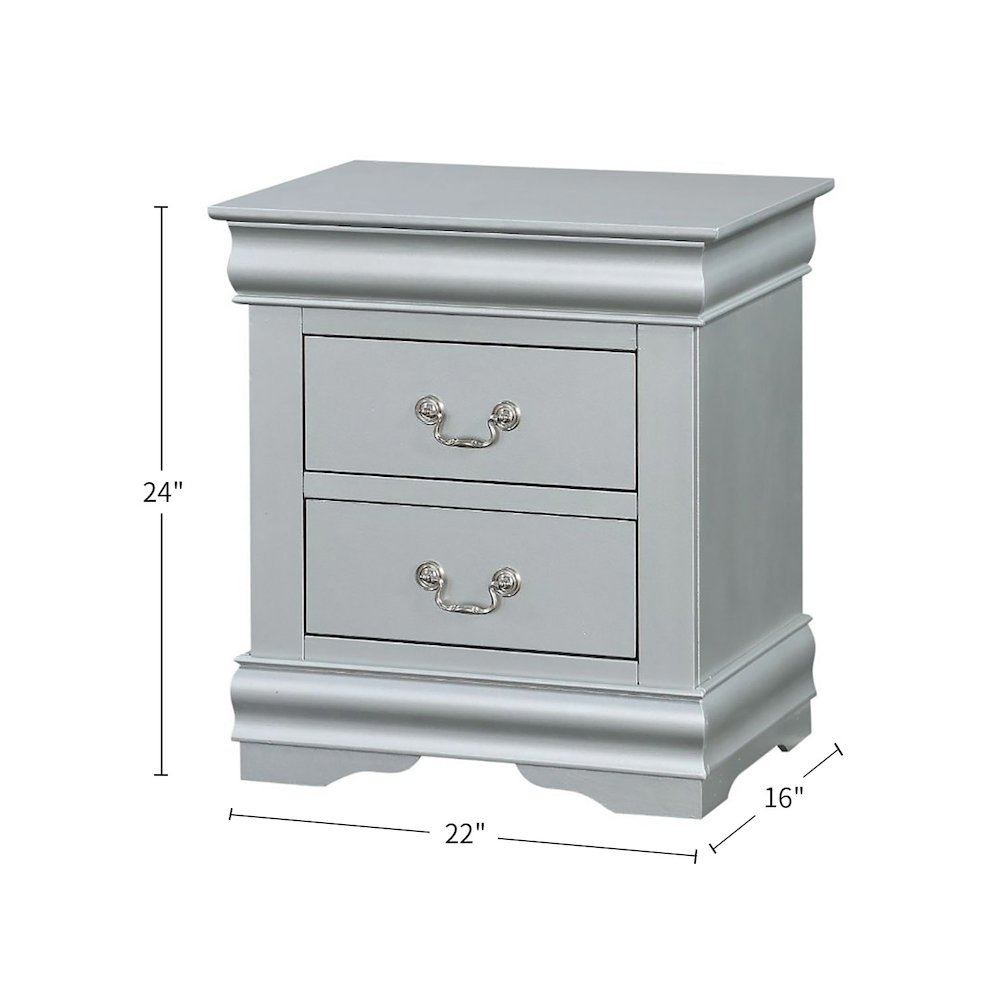 2 Drawers Wooden Nightstand in Platinum Finish. Picture 2