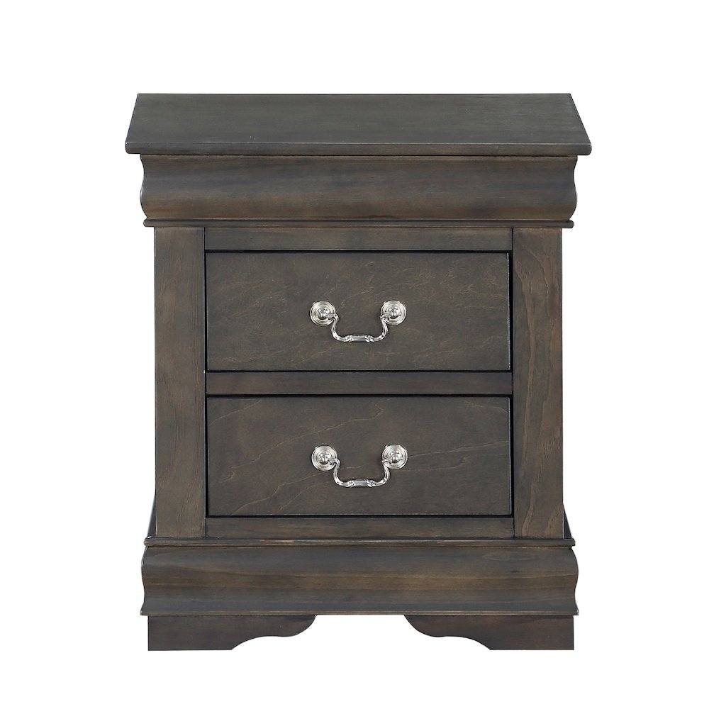 2 Drawers Wood Nightstand with Metal Handle in Dark Gray. Picture 1