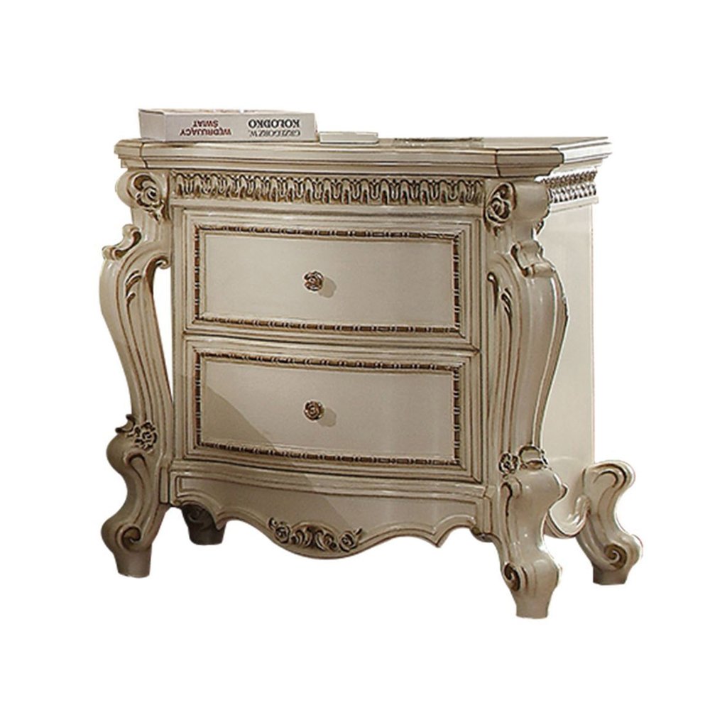 2 Drawers Wood Nightstand with Single Knobs in Antique Pearl Finish. Picture 1