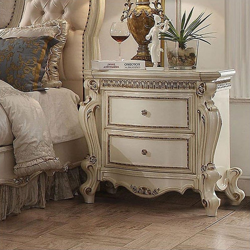 2 Drawers Wood Nightstand with Single Knobs in Antique Pearl Finish. Picture 2