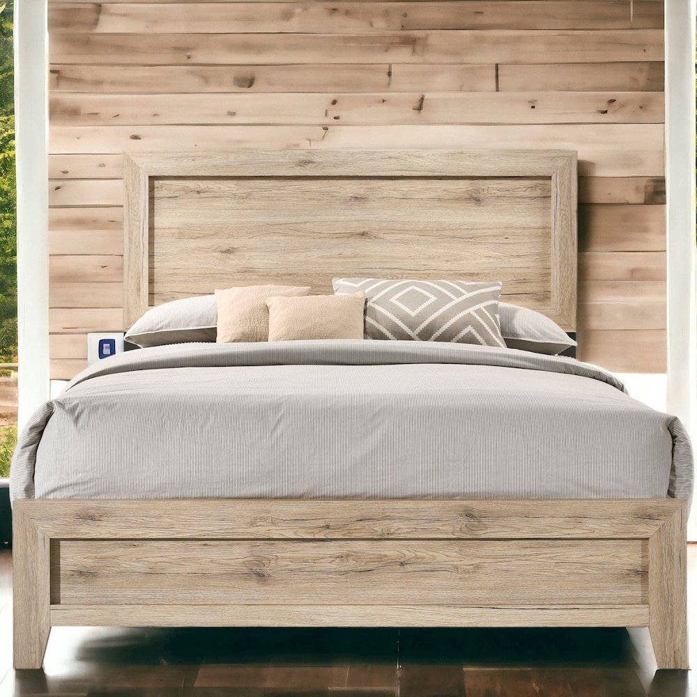Wooden Queen Panel Bed in Natural Finish. Picture 2