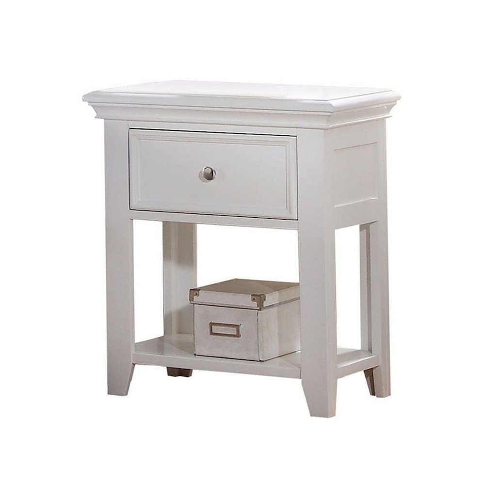 Nightstand with 1 Drawer and Shelf in White. Picture 1