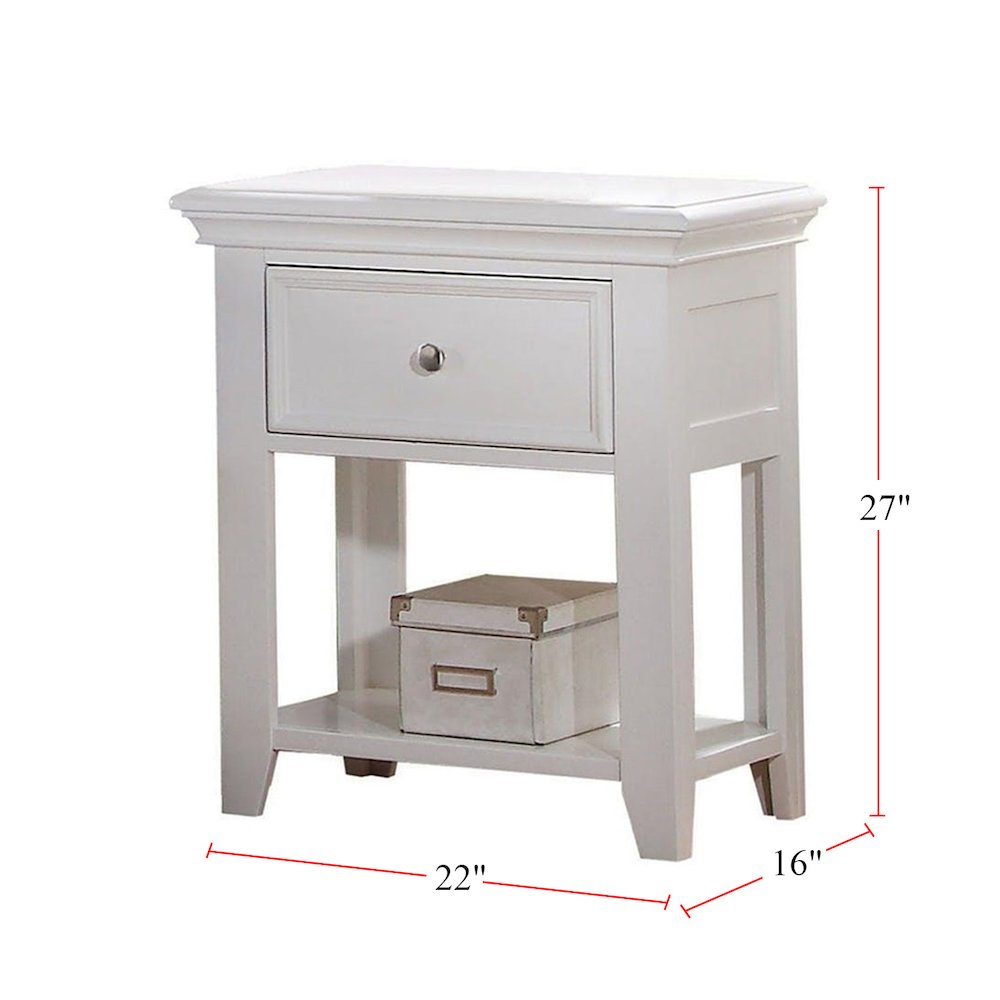 Nightstand with 1 Drawer and Shelf in White. Picture 3