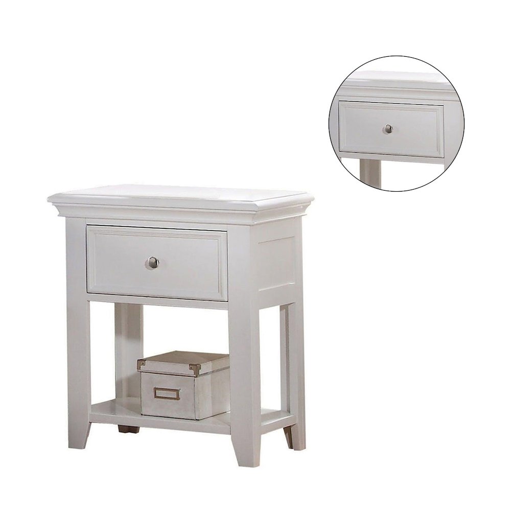 Nightstand with 1 Drawer and Shelf in White. Picture 4