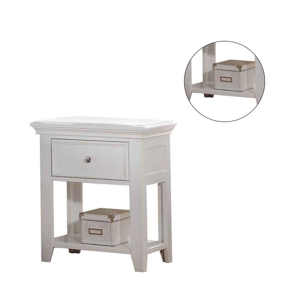 Nightstand with 1 Drawer and Shelf in White. Picture 5