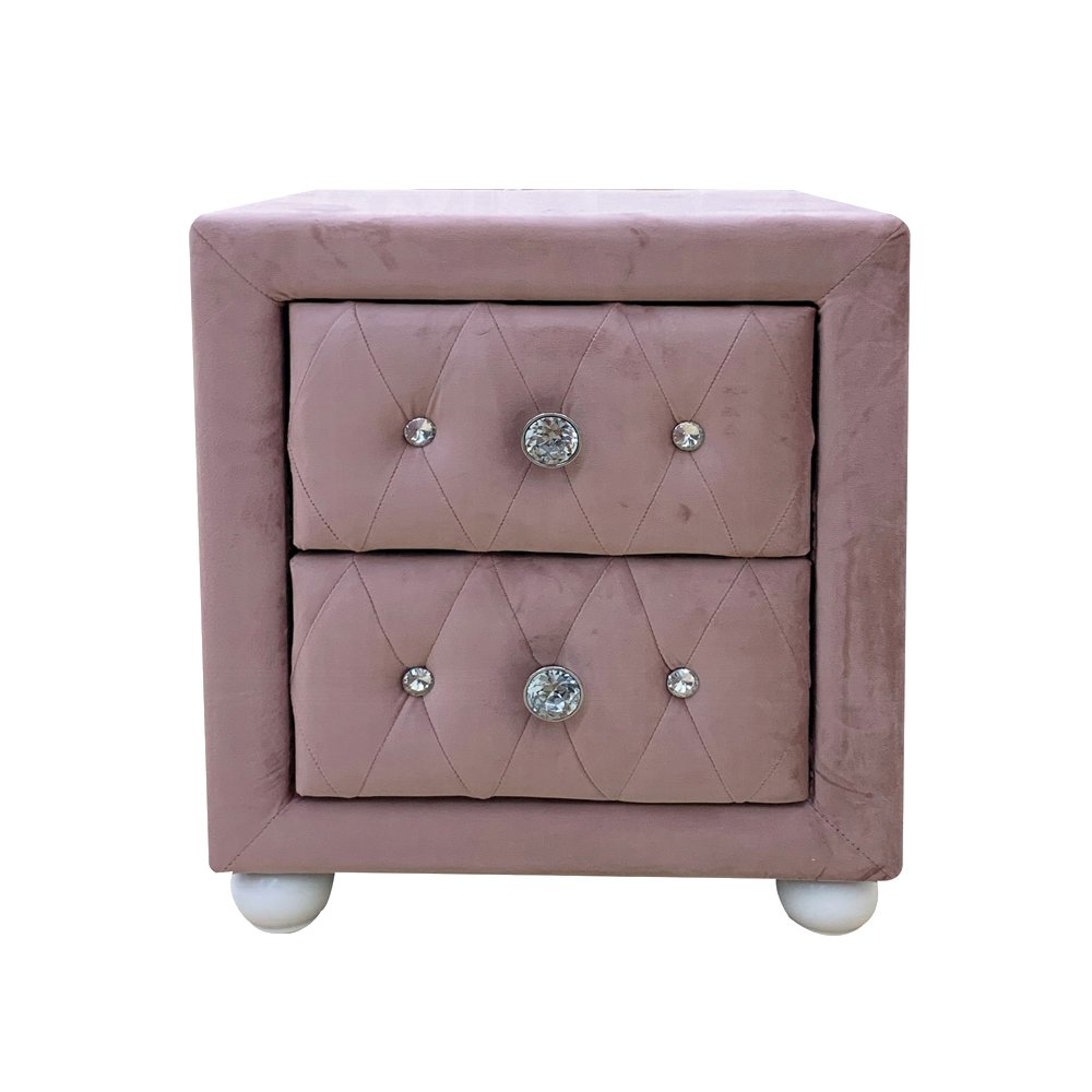 2 Drawers Fabric Upholstered Nightstand in Pink Finish. Picture 1