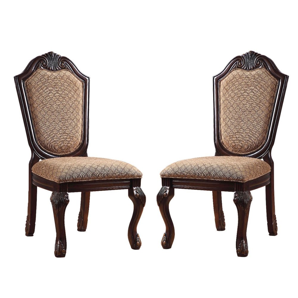 Set of 2 Upholstered Side Chairs in Brown and Espresso Finish. Picture 1
