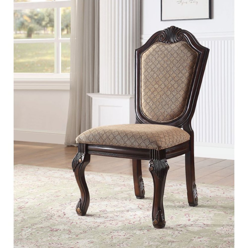 Set of 2 Upholstered Side Chairs in Brown and Espresso Finish. Picture 2