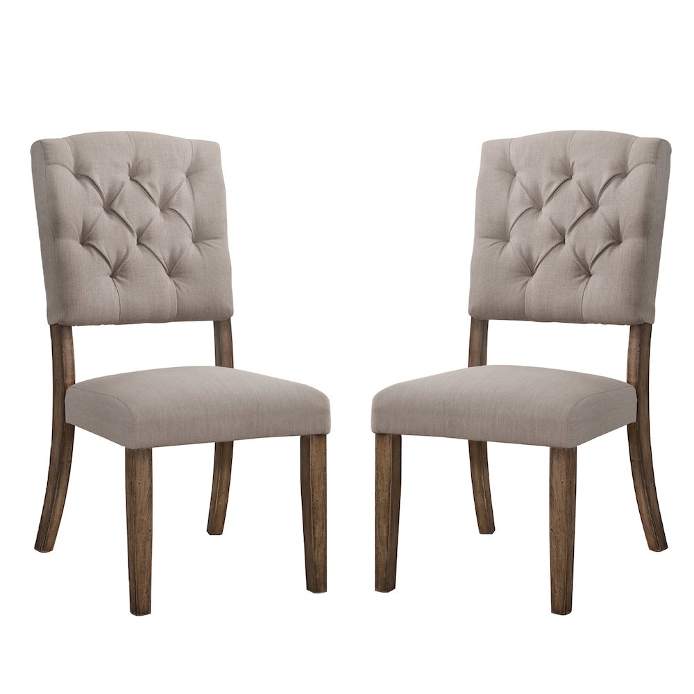 Set of 2 Linen Upholstered Side Chair in Cream and Weathered Oak Finish. Picture 1
