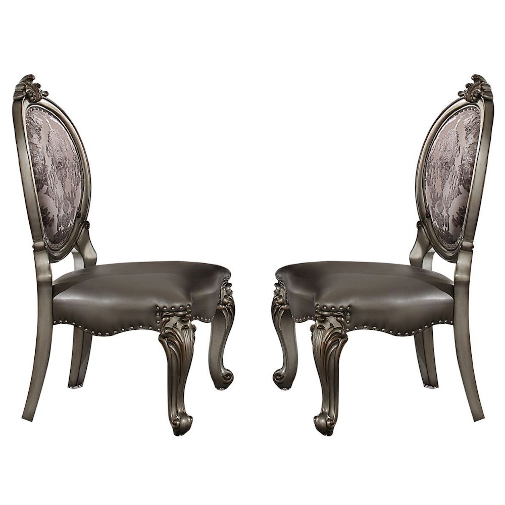 Set of 2 Side Chairs with Nailhead Trim in Silver and Antique Platinum. Picture 1