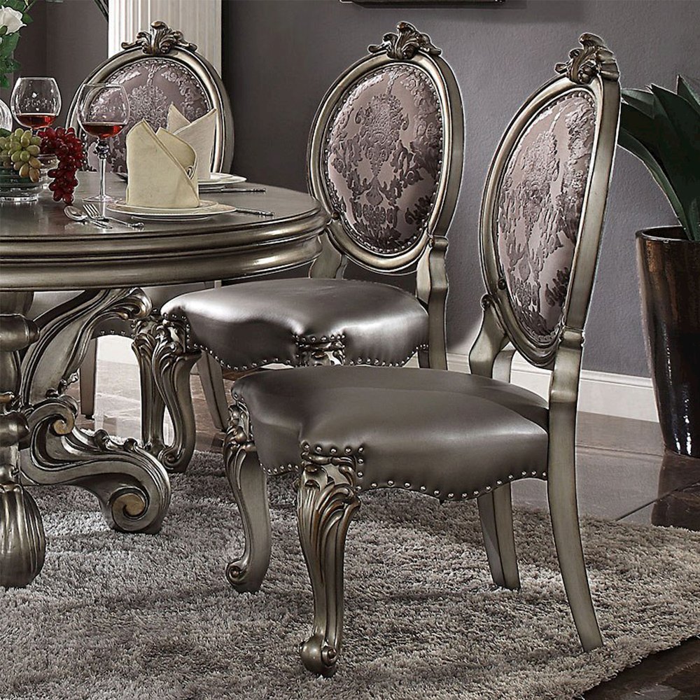Set of 2 Side Chairs with Nailhead Trim in Silver and Antique Platinum. Picture 2