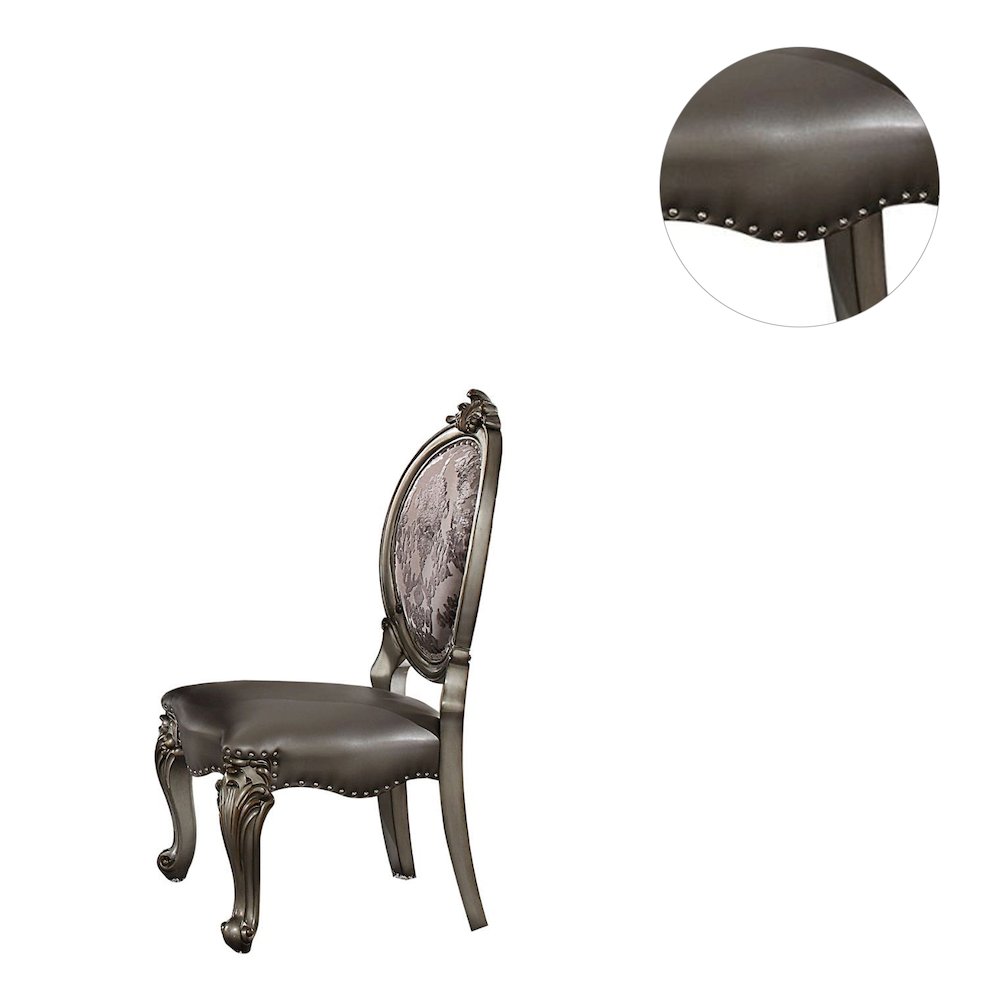 Set of 2 Side Chairs with Nailhead Trim in Silver and Antique Platinum. Picture 5