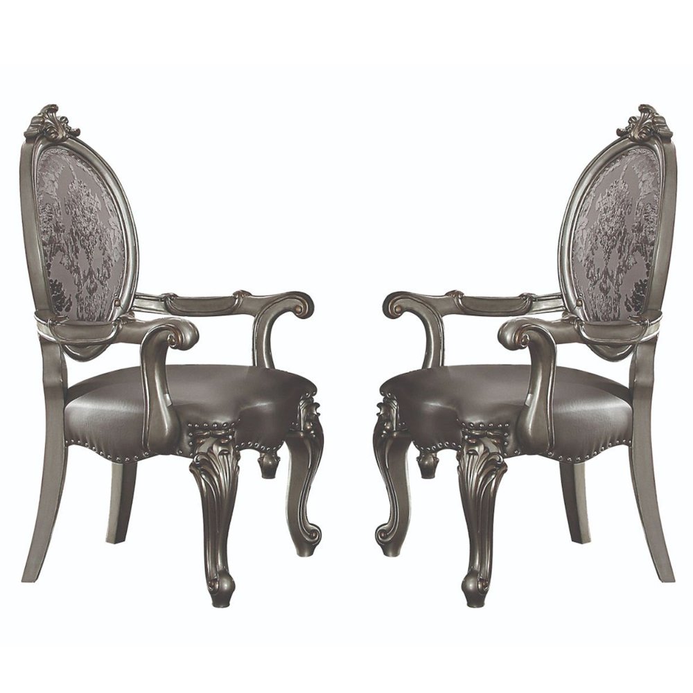 Set of 2 Arm Chairs with Nailhead Trim in Silver and Antique Platinum. Picture 1