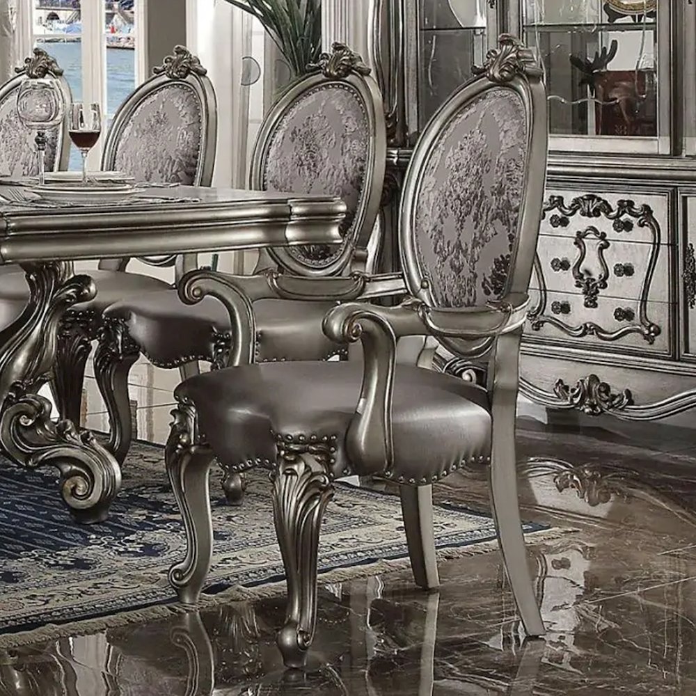 Set of 2 Arm Chairs with Nailhead Trim in Silver and Antique Platinum. Picture 2
