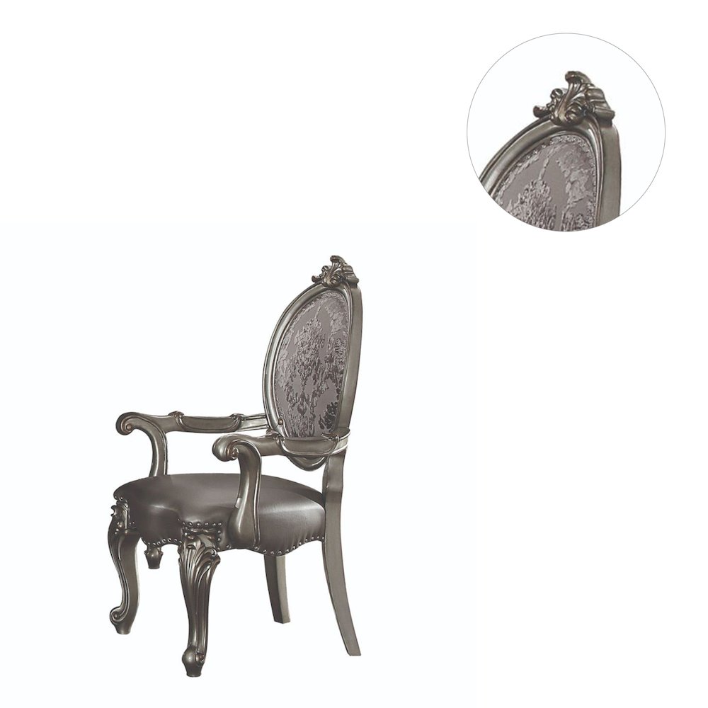 Set of 2 Arm Chairs with Nailhead Trim in Silver and Antique Platinum. Picture 4