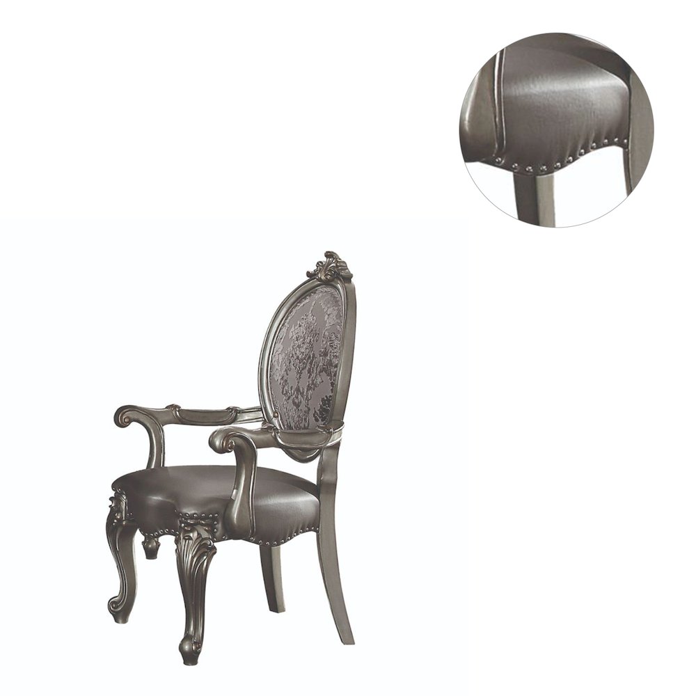 Set of 2 Arm Chairs with Nailhead Trim in Silver and Antique Platinum. Picture 5