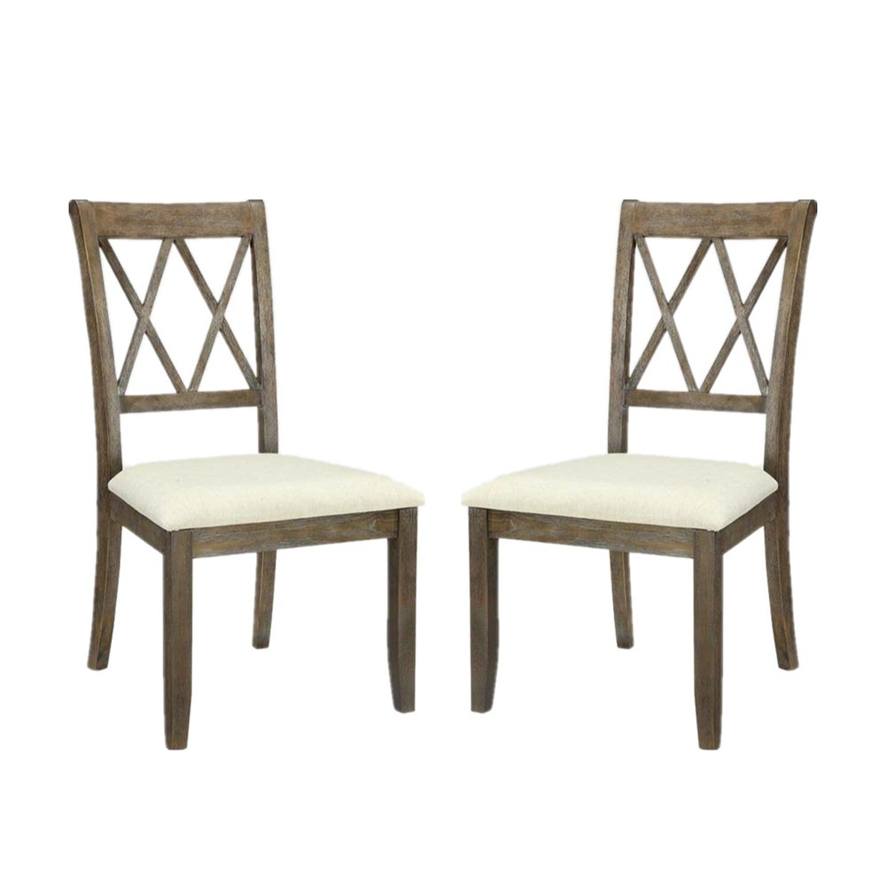 Set of 2 Linen Upholstered Side Chairs in Beige and Salvage Brown. Picture 1