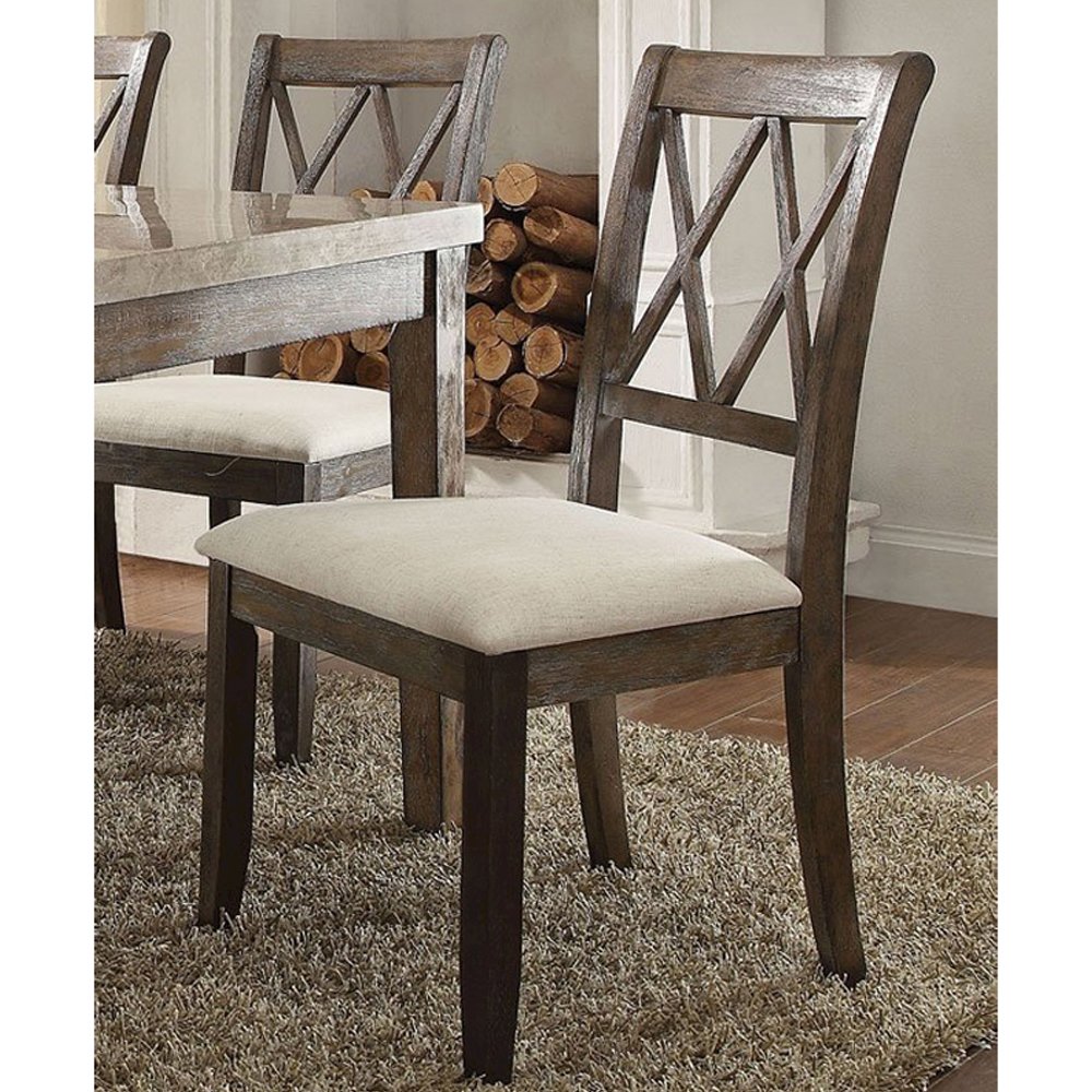 Set of 2 Linen Upholstered Side Chairs in Beige and Salvage Brown. Picture 2
