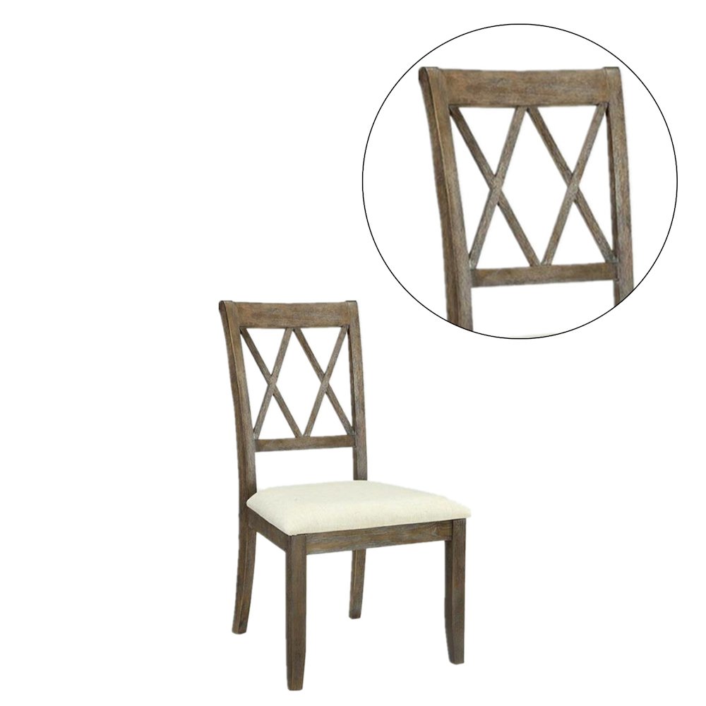 Set of 2 Linen Upholstered Side Chairs in Beige and Salvage Brown. Picture 4
