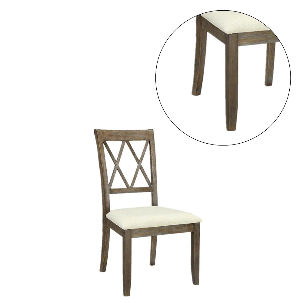 Set of 2 Linen Upholstered Side Chairs in Beige and Salvage Brown. Picture 5