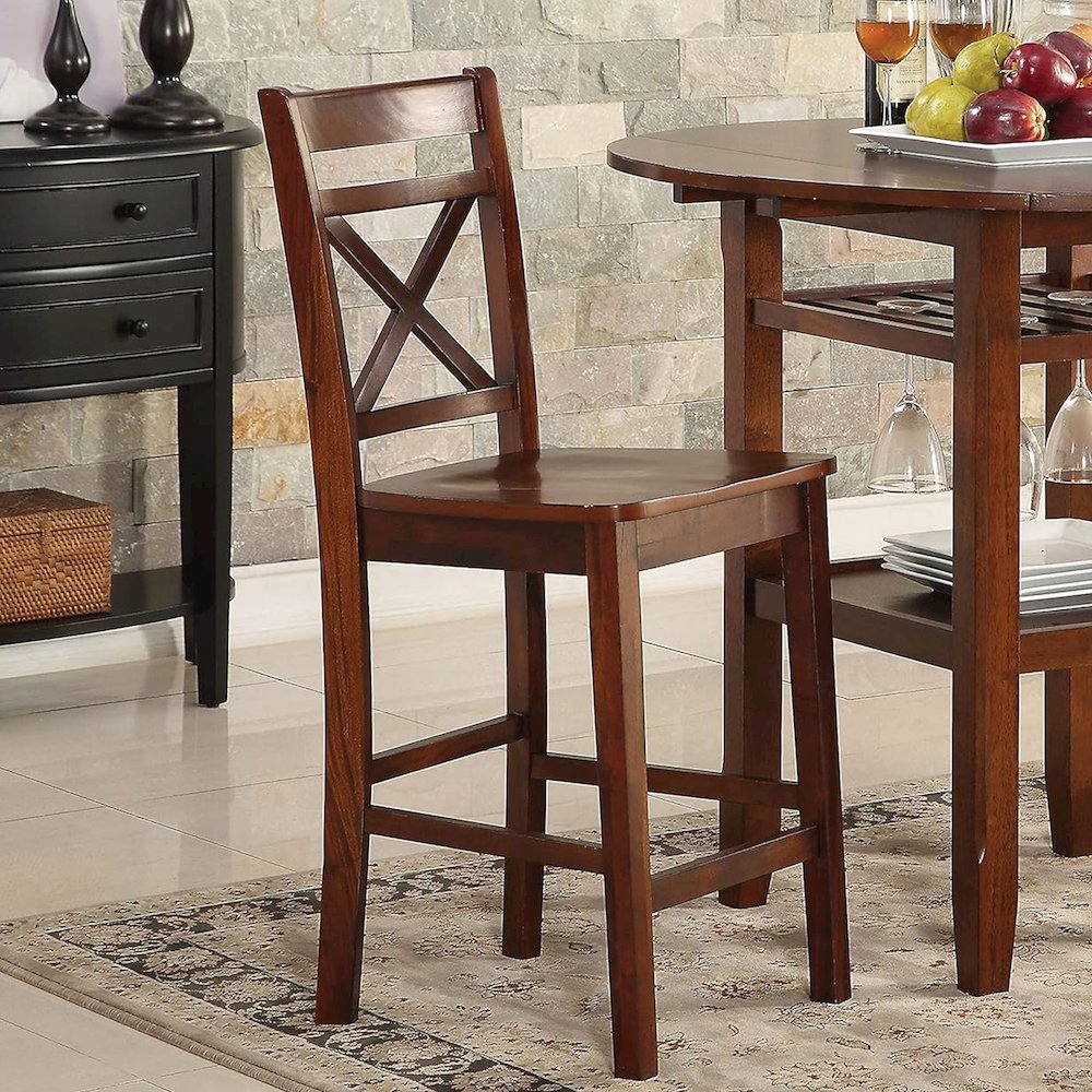 Set of 2 Wooden Counter Height Chair in Cherry. Picture 2