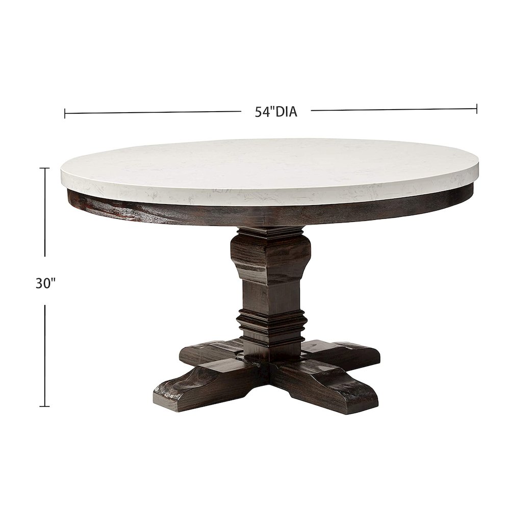 Round Marble Top Dining Table in White and Salvage Dark Oak. Picture 3