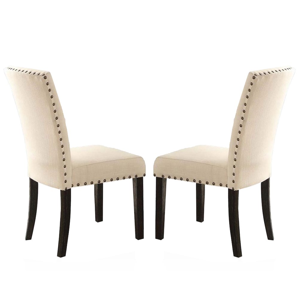 Set of 2 Beige Linen Side Chair in Salvage Dark Oak Finish. Picture 1
