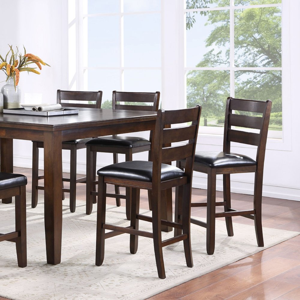 Set of 2 Black PU Counter Height Chair in Espresso Finish. Picture 2