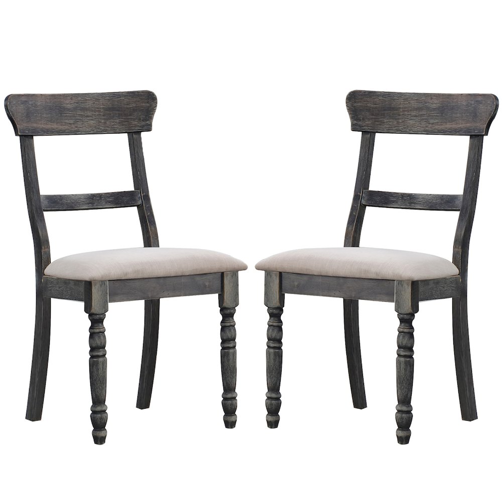 Set of 2 Light Brown Linen Side Chairs in Weathered Gray. Picture 1