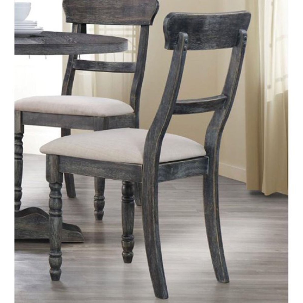 Set of 2 Light Brown Linen Side Chairs in Weathered Gray. Picture 2