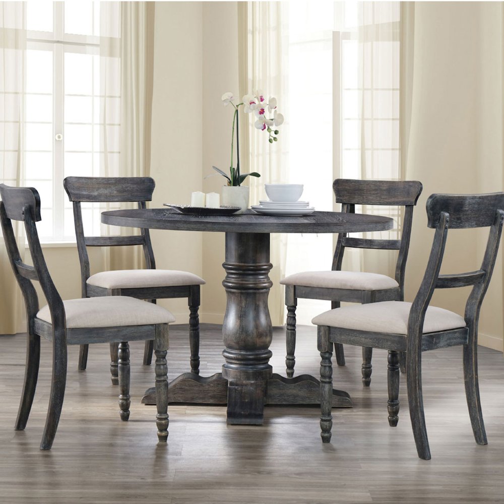 Set of 2 Light Brown Linen Side Chairs in Weathered Gray. Picture 5