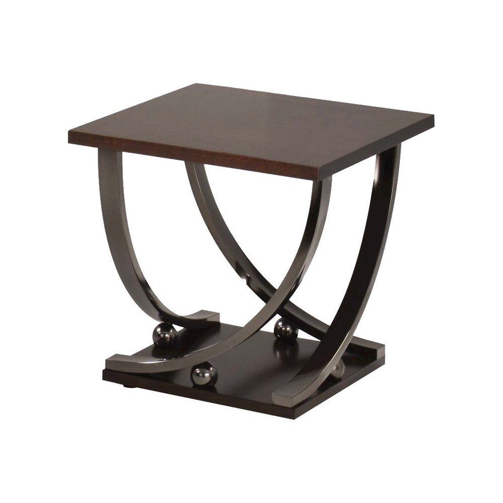 Square Wood End Table in Black Nickel Finish. Picture 1