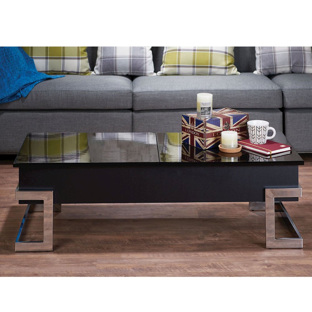 Lift Top Coffee Table with Metal Base in Black. Picture 2