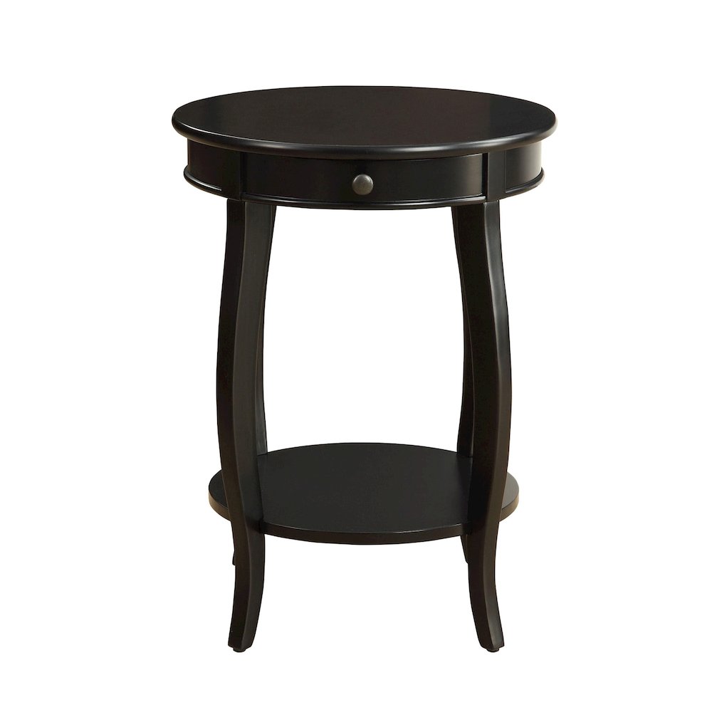 Wooden Round End Table with Bottom Shelf in Black. Picture 1