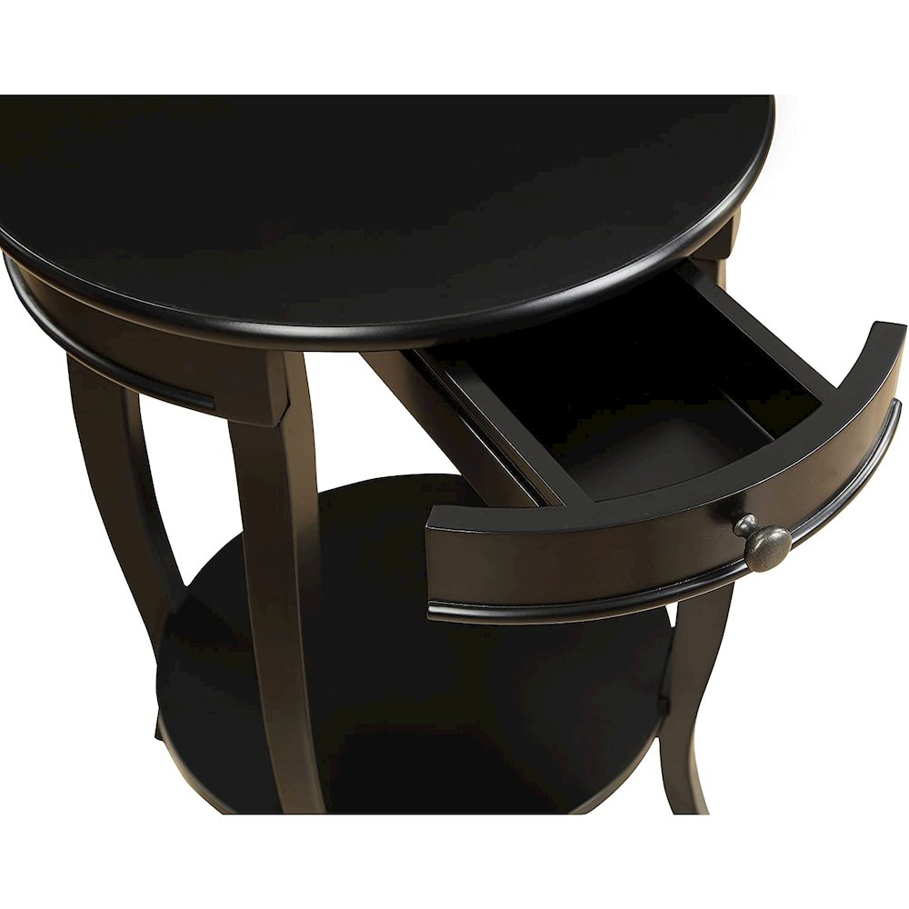 Wooden Round End Table with Bottom Shelf in Black. Picture 5