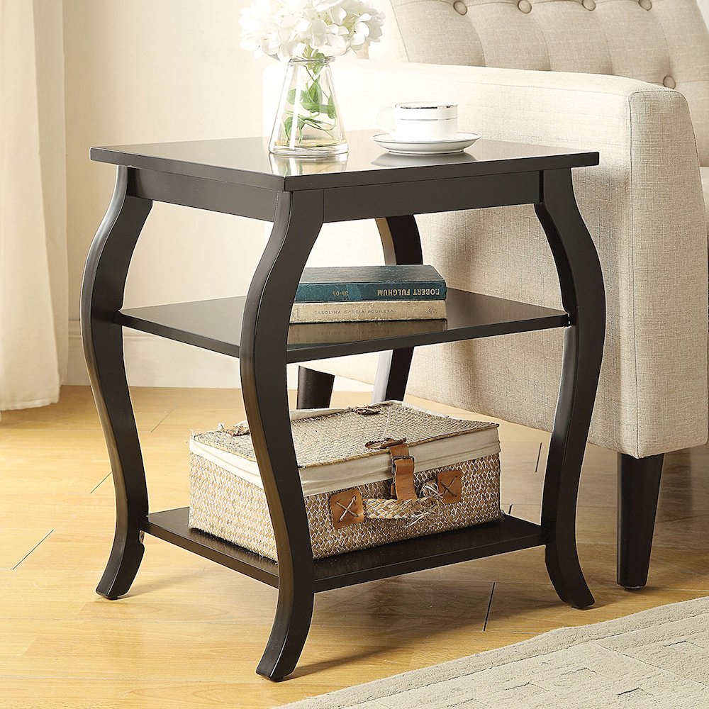 End Table with 2 Lower Shelves in Black. Picture 2