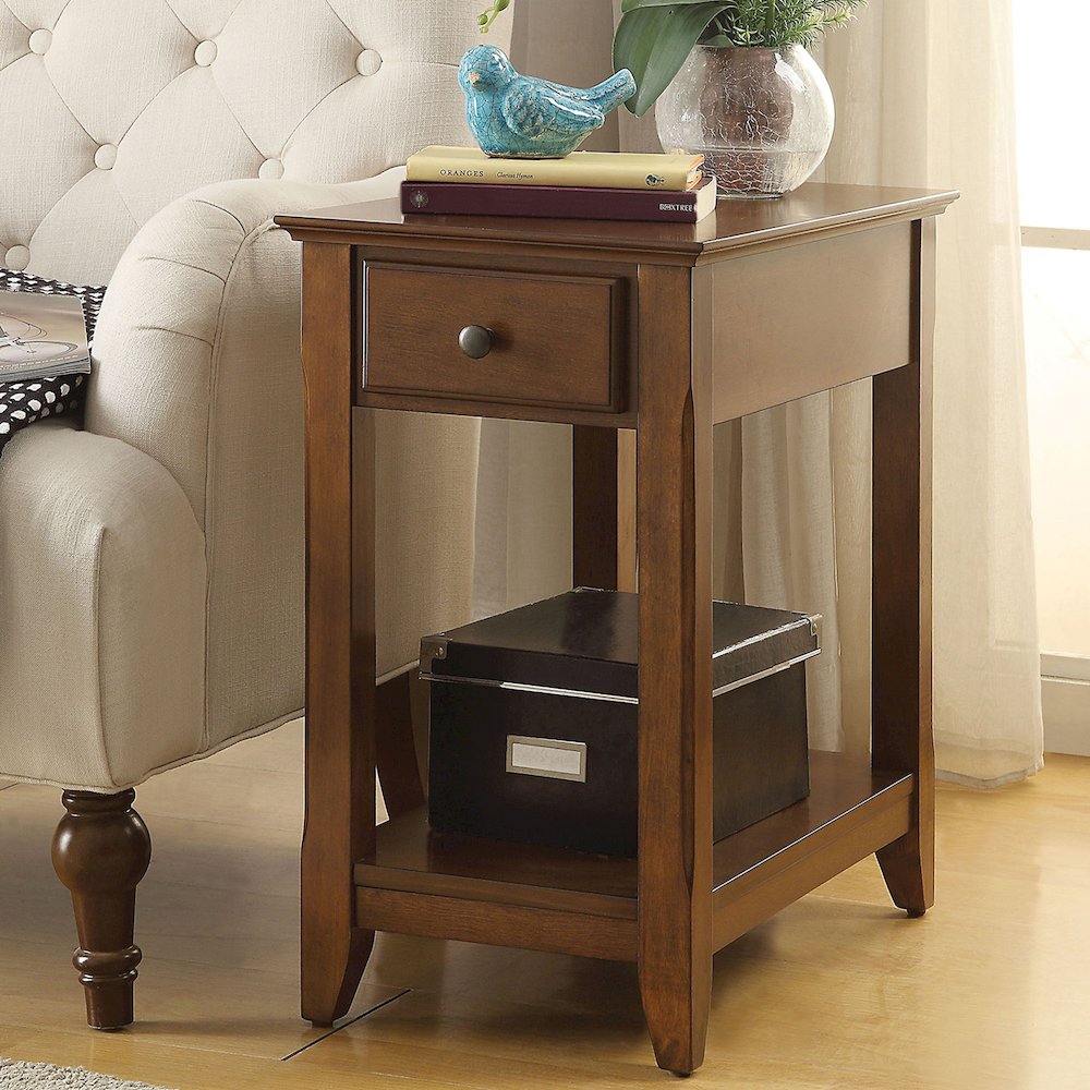 Side Table with 1 Drawer, Walnut Finish. Picture 2