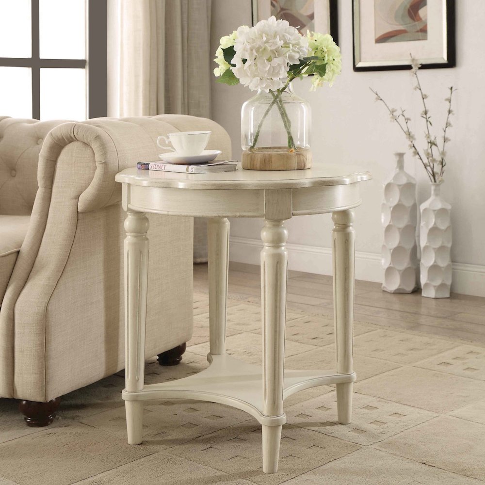 Wooden End Table with 1 Bottom Shelf in Antique White. Picture 2