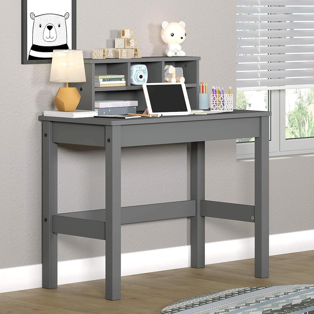 Wooden Writing Desk with Hutch in Grey. Picture 2