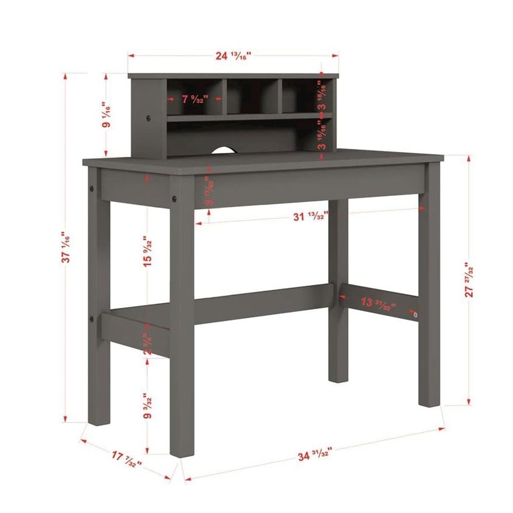 Wooden Writing Desk with Hutch in Grey. Picture 4