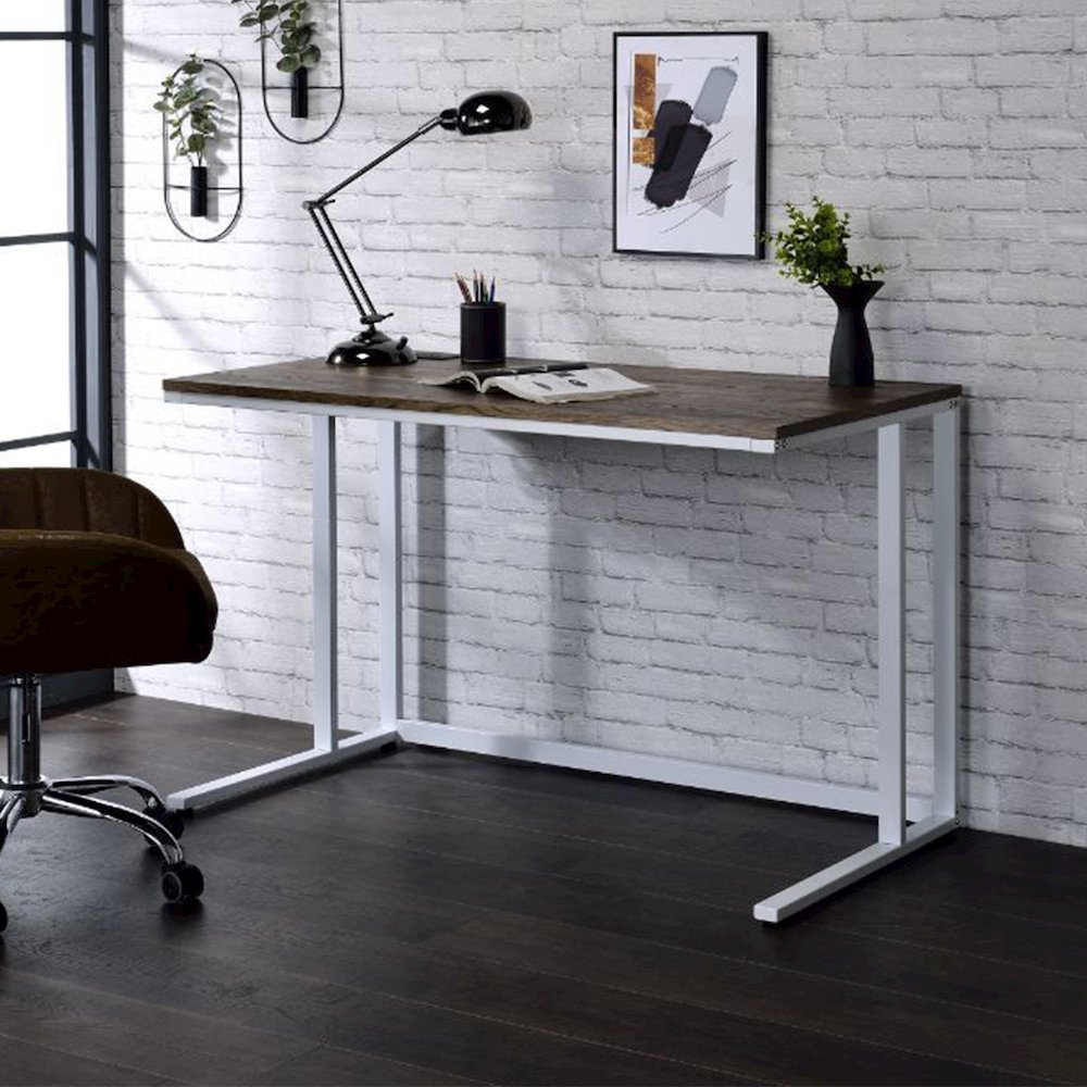 Built-in USB Port Writing Desk with Storage Drawer in Walnut. Picture 2