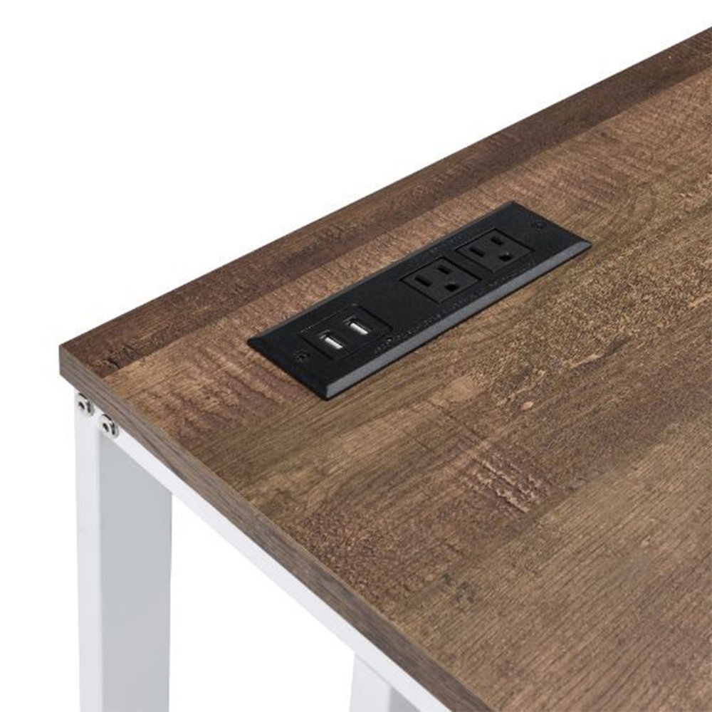 Built-in USB Port Writing Desk with Storage Drawer in Walnut. Picture 4